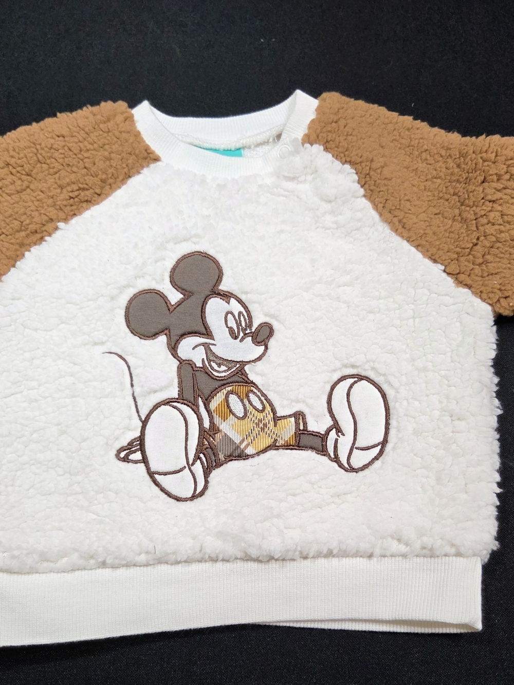 Disney Kids Plush Mickey Mouse Crewneck Sweatshirt - White & Brown